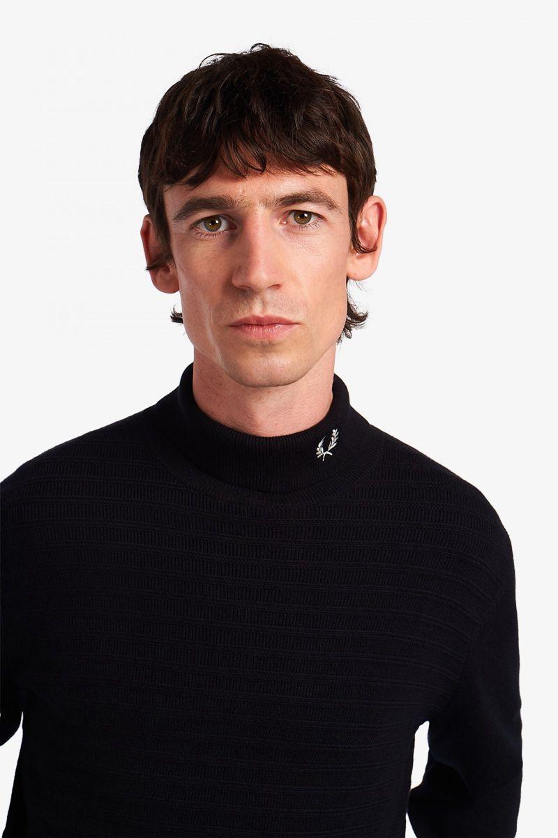 Black Fred Perry Chevron Textured Roll Neck Jumper Men's Knitwear | PH 1283UZGT